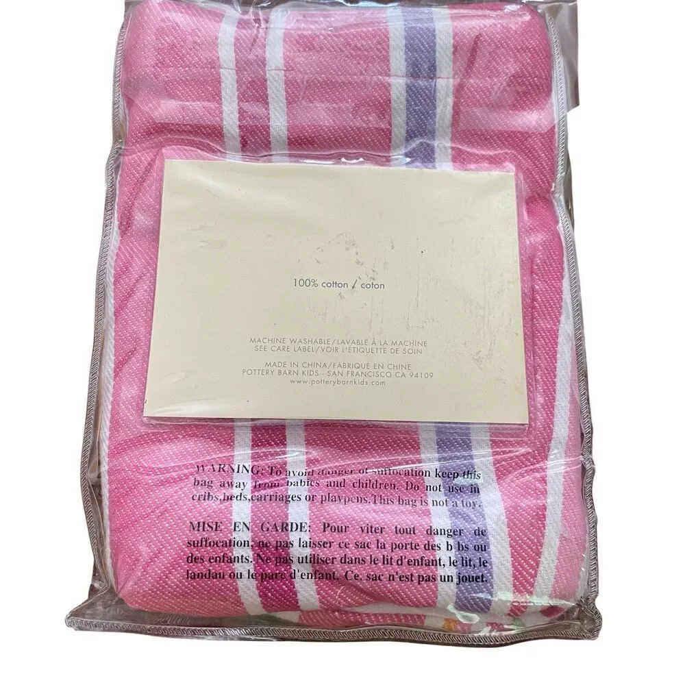 Pottery Barn Kids Striped Basket Liner Pink Medium 100% Cotton New